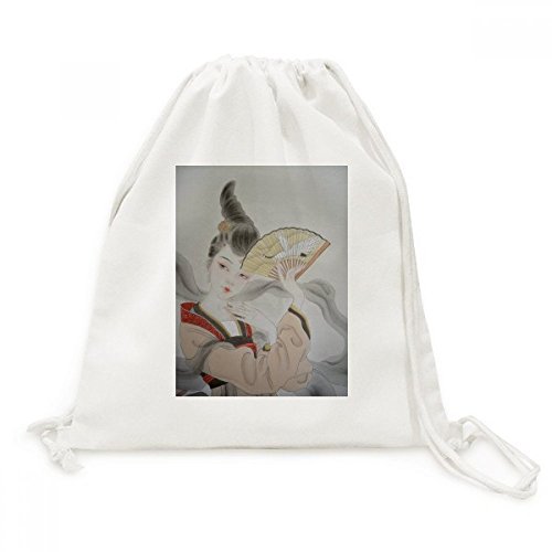 Sac à dos cordon style éventail pliant et beauté chinoise en toile de peinture