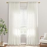 Undyed Natural Linen Cotton Blend Gauze Curtains, Soft Lightweight Light Filtering Semi-Sheer Panels for Living Room Bedroom, 84 Inch Length, 2 Panel Set