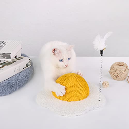 Rascador redondo para gatos de sisal con poste y bola miniatura 6