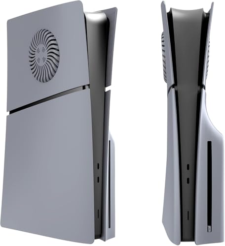 FTWIND【新型】PS5 Slim 本体用 交換フェイスプレート＆サイドカバー ディスク版対応｜冷却設計モデルあり｜耐衝撃・傷防止｜ABS素材・簡単取付 (グレー+冷却口, ディスク版)