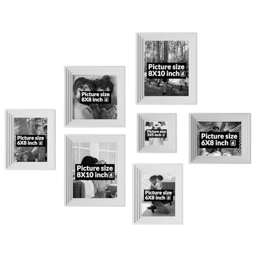 Image of Art Street Set of 7 Adore Premium 3D Photo Frame for Living Room, Home Decoration & Office Decor, Wall Picture Frame (White, 8x10, 8x6, 8x8 and 5x5 Inch)