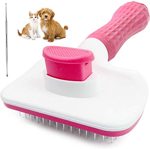 Self Cleaning Slicker Brush for Dogs and Cats, Pet Grooming Tool, Slicker Brush for Shedding and Grooming Pet Hair - for Large or Small Dog Cat with Long Hair(Pink)
