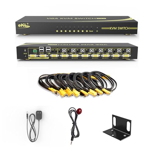 VGA KVM Auto Switch 8 Port in 2 Out Switcher 8x2 Supports Hotkeys,Audio,Basic Keyboard and Mouse USB 2.0 Devices Sharing 8 Computers with Remote Control
