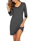 Ekouaer Night Shirt for Women Sleephirts 3/4 Sleeve Night Gowns Cotton Nightshirts V Neck Sleep...
