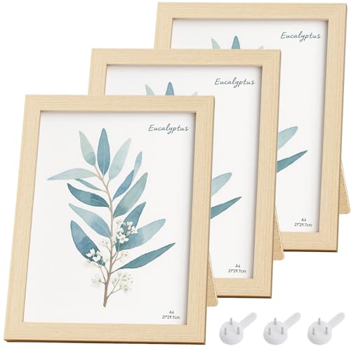 GBKDQQ Juego de 3 marcos de fotos de madera A4, 21 x 29,7 cm, marco de fotos art deco, marco de fotos de madera, marco de fotos, marco adecuado para dormitorio, salón, pasillo