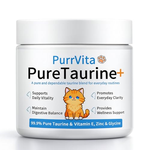 PurrVita Taurine for Cats, Taurine Powder Supplement with Vitamin E & Zinc Glycine for Feline Energy & Wellness (Unflavored)