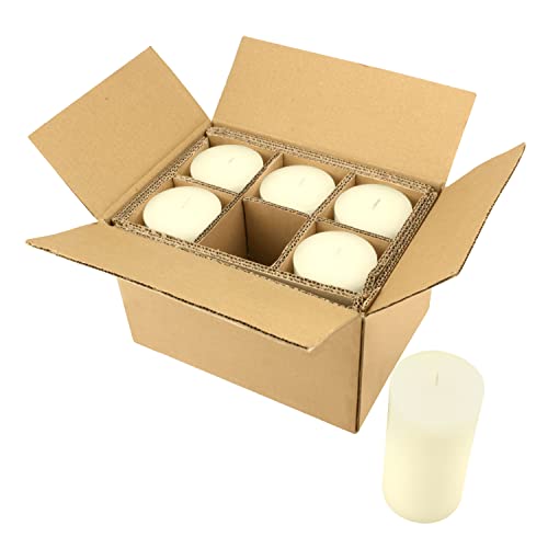 Image of Stonebriar Tall 3 x 6 Inch 80 Hour Long Burning Unscented Wax Flat Top Pillar Candles, Ivory, 6 Pack