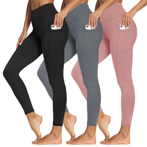Leggings with pockets for women, soft high-waisted yoga pants (3-pack)