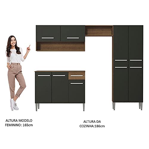 Armário de Cozinha Compacta Madesa Emilly Pop com Balcão - Rustic/preto