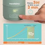 TRAVELISIMO Portable Bottle Warmer for Travel, Dual Heating Modes, Water & Breast Milk Warmer, Baby Bottle Warmer, Fast Heating & Long Battery Life, 17 Ounces Large Capacity, Chauffe Biberon Portatif