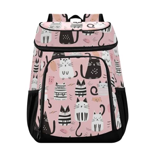 Cute Cats Pink Cooler Backpack Leakproof Insulated Lunch Cooler Bag 30 Cans Camping Backpacks for Camping Hiking Beach