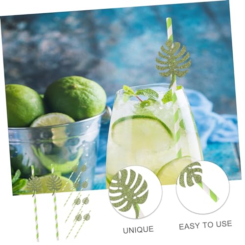 Pitillos de papel con diseño monstera y brillo 20 cm pack 10 miniatura 4