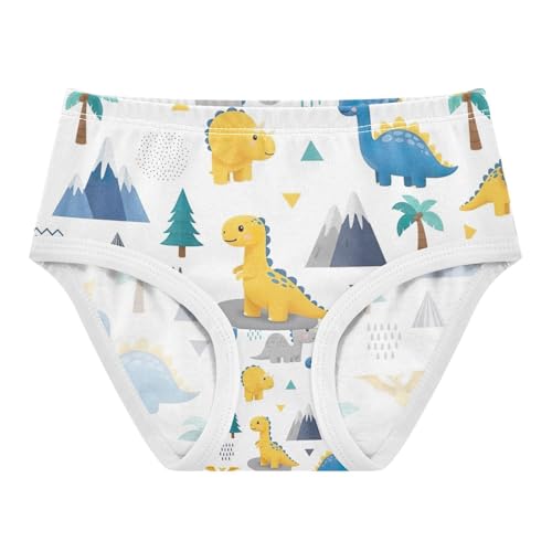 Girls Panties, Cute Cartoon Dinosaur White Toddler Girl Briefs, Girls' Cotton Brief Underwear, 2T–8 Years