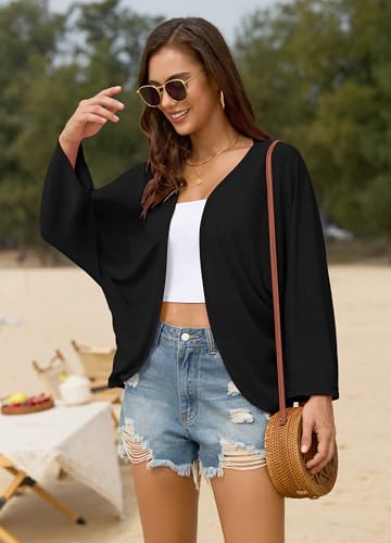 Image of Iandroiy Women's Open Front 3 /4 Sleeve Batwing Cardigan Lightweight Summer Kimono Cover Ups