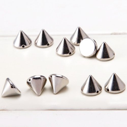 Paradise Kiss Approx 100pcs 10mm Silver Acrylic Bullet Spike Cone Studs, Beads, Sew On, Glue On, Stick On, DIY Garments, Bags 