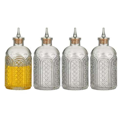 Cocktail Geek Glass Bitters Bottles with Dasher Top, Set of 4, Vintage Pattern (FoldingScreen 4pcs)