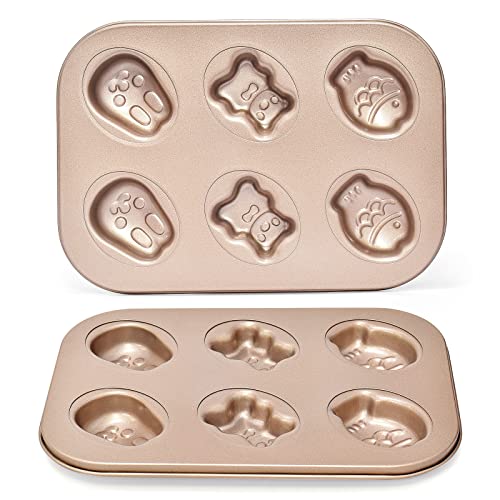Moldes y moldes para magdalenas y magdalenas para hornear - Bandejas antiadherentes para tartas de 6 tazas para hornear, diseño de oso de conejo de dibujos animados con forma de pescado, 2 Piezas Cover