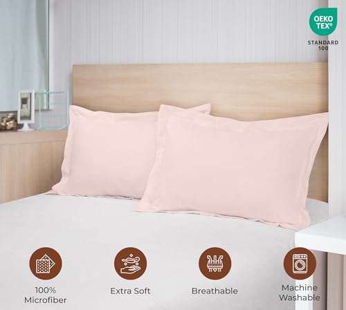 Image of Royale Linens Pillow Shams 2 Pack Queen Size 20x30 Inch - Brushed 1800 Microfiber - Bed Pillow Shams, Wrinkle Resistant Super Soft and Cozy - Back Overlap Closure - Oxford Pillowcase (Queen, Pink)