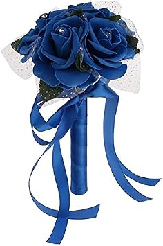Wedding Bonquet Bridal Wedding Bouquet Bridesmaid Bouquet for Festival Home Holiday Party Supplies - Royal Blue