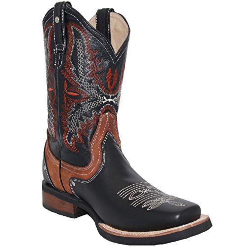 Western Shops Mens Genuine Leather Square Toe Cowboy Rodeo Western Boots