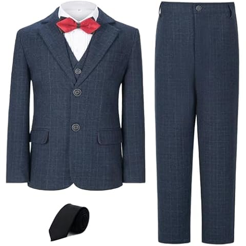 Boys Suits Size 14 Kids Navy Blue Plaid Suits for Boys Formal Dress Clothes Teen Boy's Plaid Jacket Vest Pants Suit Set Cover
