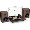 RetroAudio Vinyl Record Player with 24W Bookshelf Speakers, HiFi System Turntable for Viny Records, Vintage Vinyl Player with Magnetic Cartridge, BT in&Out, RCA Out, Auto Stop, 33/45RPM Brown