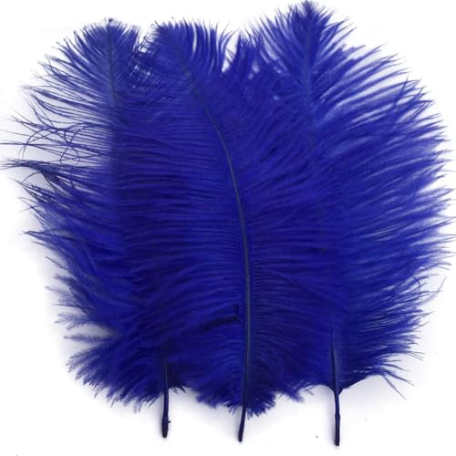 Shekyeon Pluma de Avestruz de 25 – 30 cm Decoración para el hogar Manualidades– Paquete de 10 Unidades(Azul Royal)