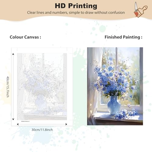 MEIYUDA Malen Nach Zahlen Erwachsene mit Rahmen Blumen in einer Vase, DIY Digitales Ölgemälde-Set auf Leinwand mit Pinseln und Acrylpigment Bastelset, Artwork für Heimdekoration Geschenk 30x40cm