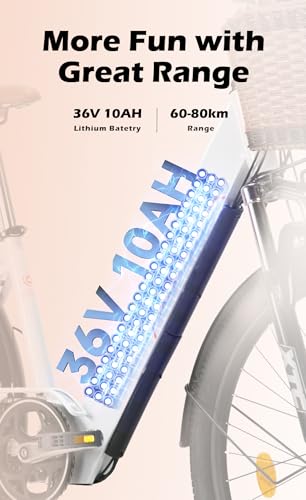 cysum Cityrun E-Bike für Damen, 26 Zoll Elektrofahrrad, City E-Bike für Erwachsene, Motor 250 W, 25 km/h, Lithium-Akku 36 V, 360 WH, Reichweite 80 km