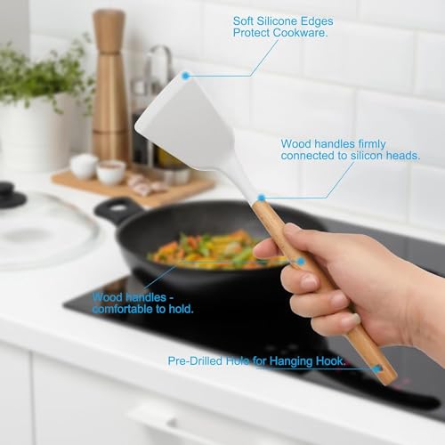 Image of Barebeauty 12 Pcs Silicone Kitchen Utensils Set with Holder Heat Resistant Silicone Spatula | Turner Set Wooden Spoons Kitchen Tools | Cooking Utensils for Nonstick Cookware (Cream)