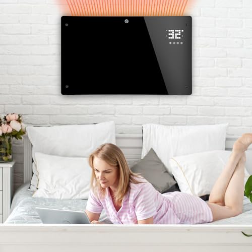 Fiqops chauffage électrique 2000W, convecteur chauffage,convecteur en verre avec thermostat & commande App télécommande,radiateur électrique protection,chauffage électrique montage mural