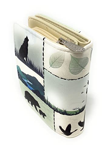 Shag Wear Wild Life Moose Polar Bear Wolf Canadian Geese Small Wallet for Women and Teen Girls Vegan Faux Leather 4.5" Beige3