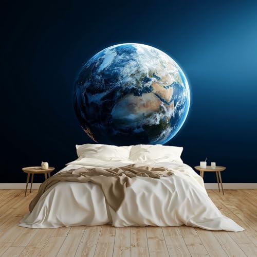 Art Papel Tapiz Fotográfico Tierra Papel Pintado no Tejido 250x175 cm Lana Decoración de Pared Sala Cuarto Póster Mural para Sala de estar Dormitorio Decoración, Azul