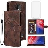 Tothedu Case for Moto Z4/Moto Z4 Play/Moto Z4 Force Wallet Case with Tempered Glass Screen Protector, Flip Leather Case Credit Card Holder Wrist Strap Stand Phone Cover for Motorola Moto Z4 Brown