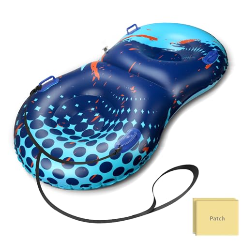 UOLUUK Snow Tube mit Zugseil, 2-Personen robuster aufblasbarer Rodel für Kinder und Erwachsene Premium abriebfester verdickter Boden Rodelschläuche für den Winter im Freien Doppel-Reparatur-Set im