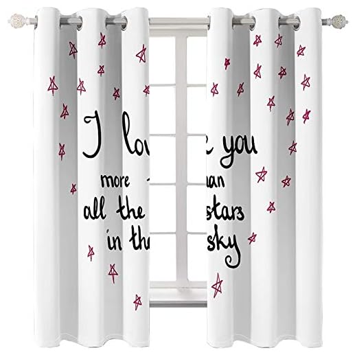AmDxD 2 paneler polyestergardin, gardiner för fönster mörkläggning I Love You More Than All the Stars in the Sky gardin, maskintvättbar, vit svart röd, 203 cm B x 30 L cm