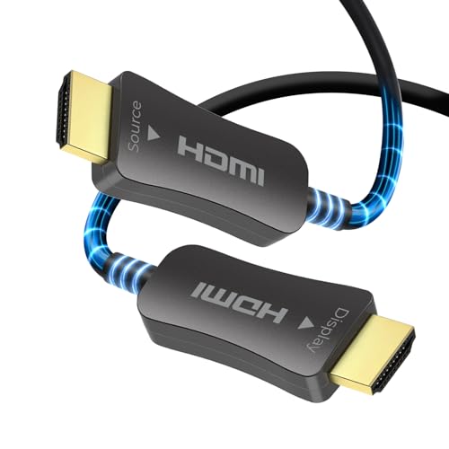 OREI 8K HDMI 2.1 câble 100ft – AOC Fibre optique active HDMI Câble, 48Gbps, 8K@60Hz, 4K@120Hz HDR10+, eARC, HDCP 2.3, Sans EMI, plaqué or, tressé en nylon