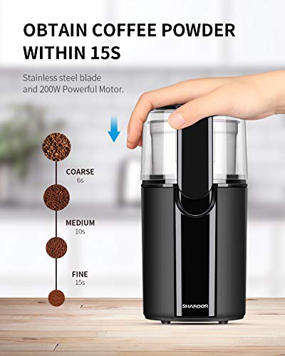 SHARDOR Coffee Grinder Electric, Coffee Bean Grinder Electric, Nut Grinder with 1 Removable Stainless Steel Bowl, Black