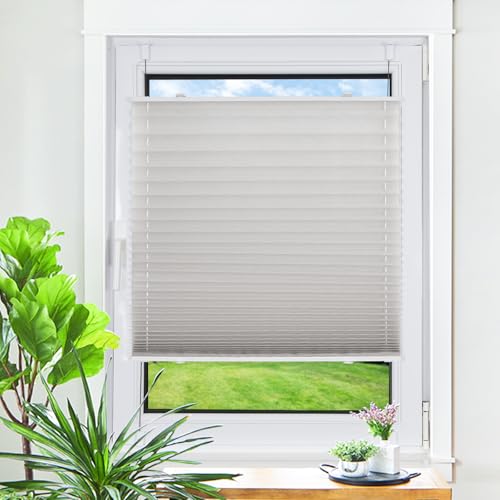 Homland Plissee ohne Bohren Klemmfix Grau B90 x H220 cm, Plissees für Fenster und Tür, Jalousie Easyfix Plisseerollo mit Klemmträger Sonnenschutz und Sichtschutz lichtdurchlässig Rollo