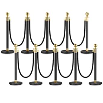 10PCS Stanchion Posts Queue with Red Velvet Rope, 5 FT Red Carpet Ropes ...