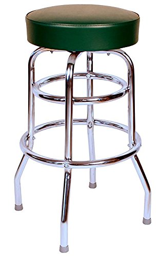 Richardson Seating Double Rung Backless Swivel Bar Stool with Chrome Frame and Seat, Green, 30