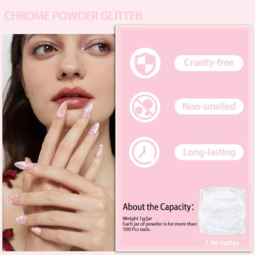 Allstarry White Pearl Chrom Nagel Pulver, Irisierendes Aurora Pulver Metallic Spiegel Effekt Glitter Pearlescent Eis Transparent Meerjungfrau Pigment Perle Glitter Staub für Nail Art Dekoration