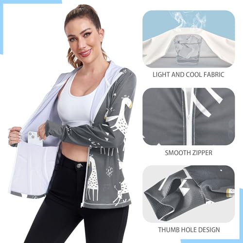 Cute Giraffe Moletom feminino com capuz com zíper FPS 50+, secagem rápida, jaqueta feminina com zípe