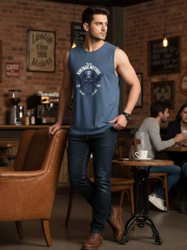 Image of Rigo Stylish Cotton Printed Vest for Men | Round Neck,Regular Fit, Sleeveless T-Shirt Vest for Men | Casual Innerwear Sando for Men & Boys - Perfect for Workouts Gym, Vacations, and Beaches