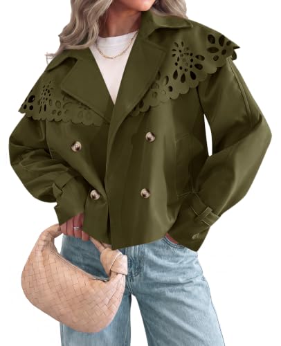 Tankaneo Women Cropped Trench Coat Cape Hollow Shoulder Jackets