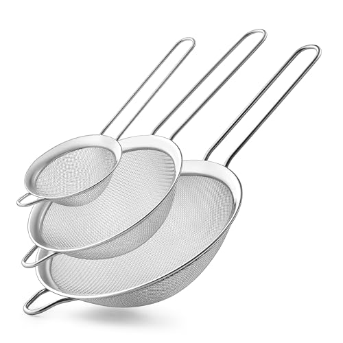 Image of 3PCS Fine Mesh Strainers for Kitchen, Stainless Steel Metal Wire Sieve Strainer, Food Strainer with Handlle for Sifting, Straining and Cooking