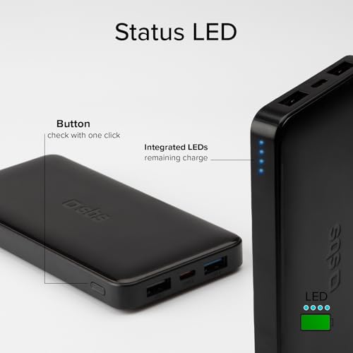 SBS PowerBank 10K SLIM, 10 000 mAh, Szybkie Ładowanie, Inteligentne Ładowanie IC, Dioda LED Stanu, 1x USB-C, 2x USB-A, Ładowarka do iPhone'a, iPada, AirPods, Samsunga, Tabletu, Smartfona, Czarny
