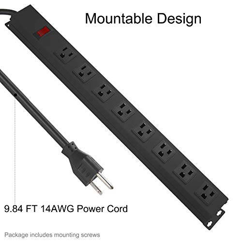 HHSOET Metal Wide Spaced Power Strip, 8 Outlets, Black, 1200J Surge Protector, 15A, 125V, 60Hz, 1875W by HHSOET - Image 4