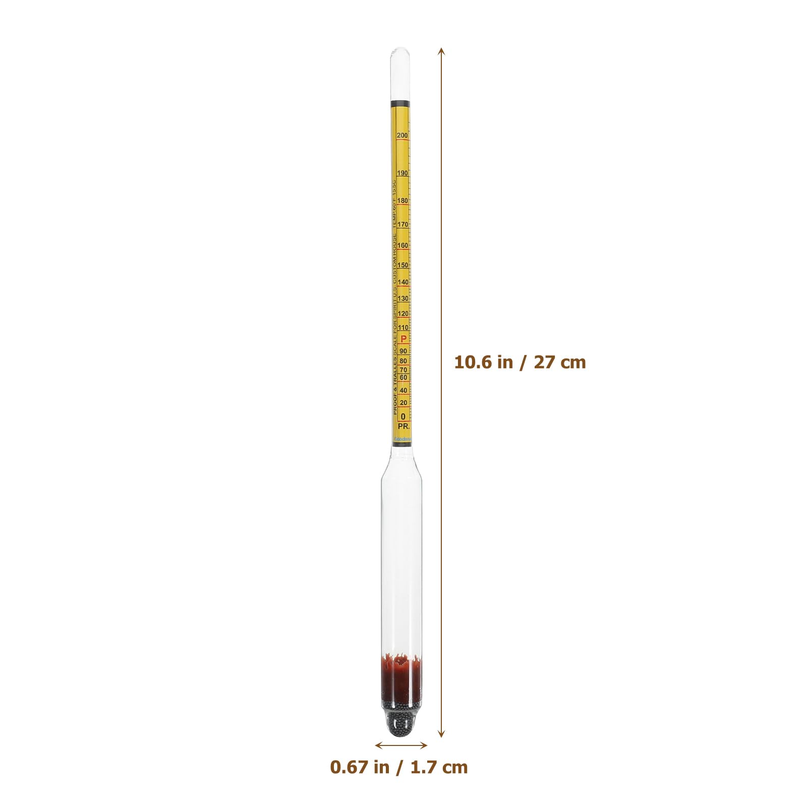 Idrometro per Alcol in Vetro 0-200 Proof Misuratore di Alcol per Vino E Liquori Strumento Preciso per Produzione Artigianale Casa E Industria 10.63In