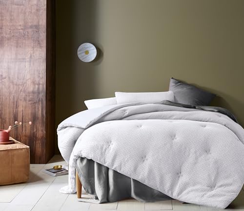 Accessorize Soho Waffle Comforter Set, White, Queen Bed (3Pieces)